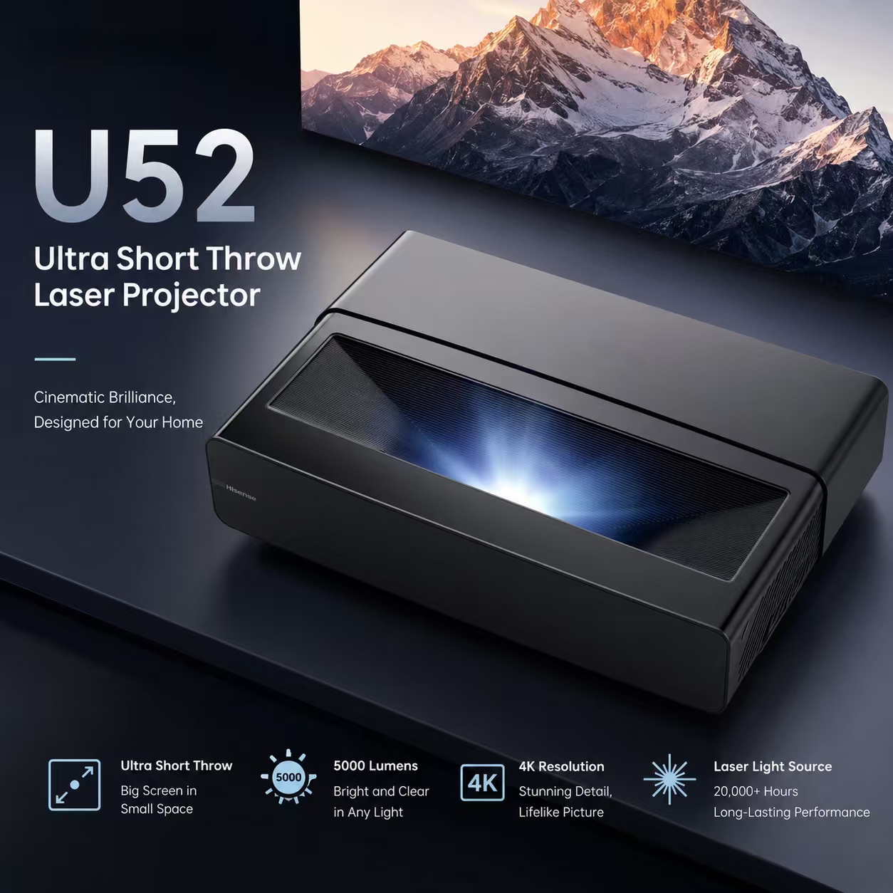 Home Cinema Ultra Short Throw Projector - Proyektor DLP U52 4K 5300 Lumens