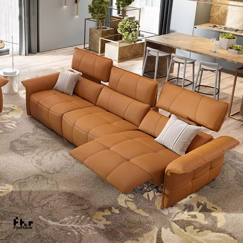 Home.Cinema Orange - Sofa Recliner Otomatis Elektrik Kulit Asli