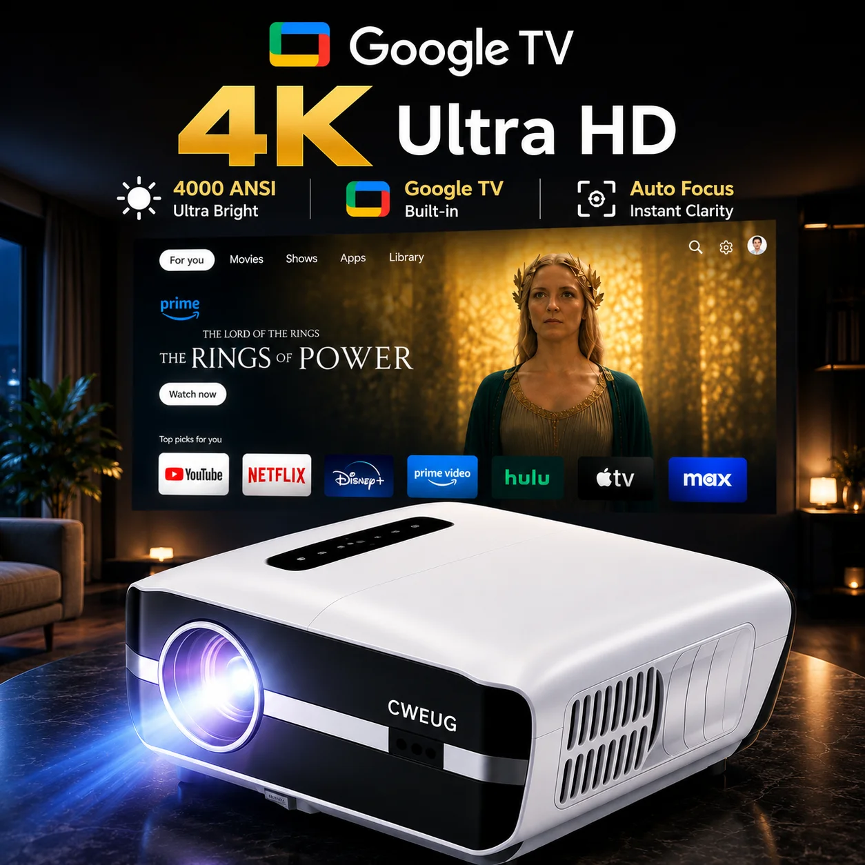 Home Cinema Complet - Proyektor NewA9S 4k Auto Fokus Proyektor