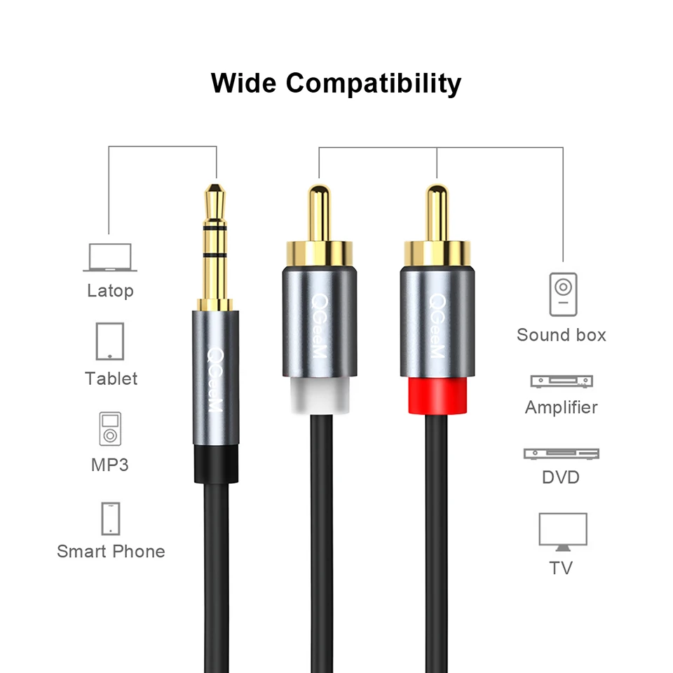 Kabel RCA QGeeM 2RCA ke 3.5mm, - Home Cinema Equipment ulasan dan harga